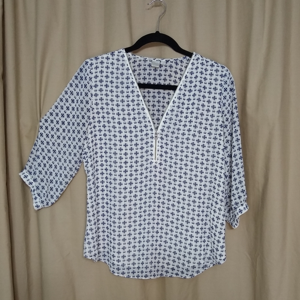 Twik chiffon zip neckline ivory patterned b